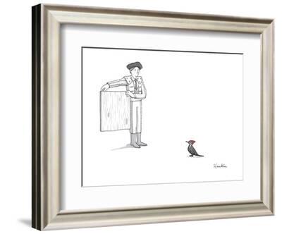 A matador provokes a red-headed woodpecker. - New Yorker Cartoon' Premium Giclee Print A matador provokes a red-headed woodpecker. - New Yorker Cartoon' Premium Giclee Print