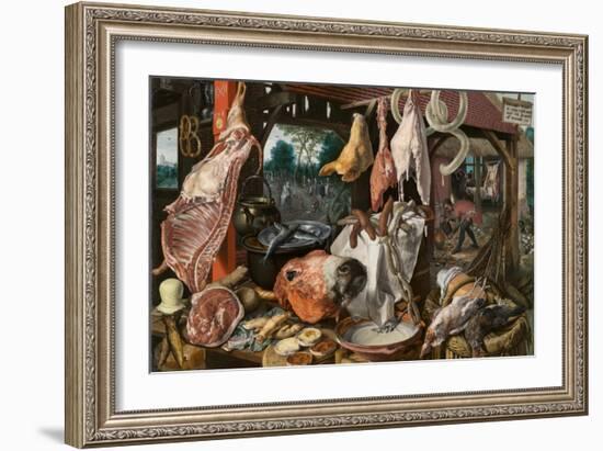 A Meat Stall with the Holy Family Giving Alms, 1551-Pieter Aertsen-Framed Giclee Print