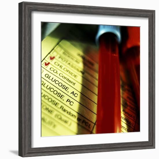 A Medical Test Checklist with Test Vials-null-Framed Photographic Print