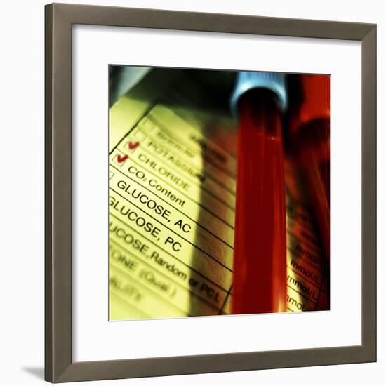 A Medical Test Checklist with Test Vials-null-Framed Photographic Print