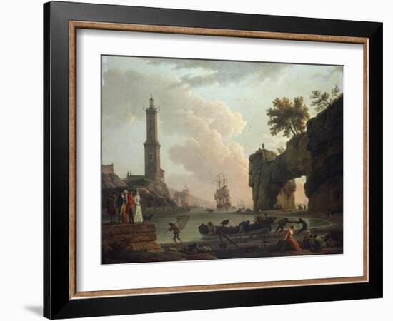 A Mediterranean Coastal Landscape at Sunset-Claude Joseph Vernet-Framed Giclee Print