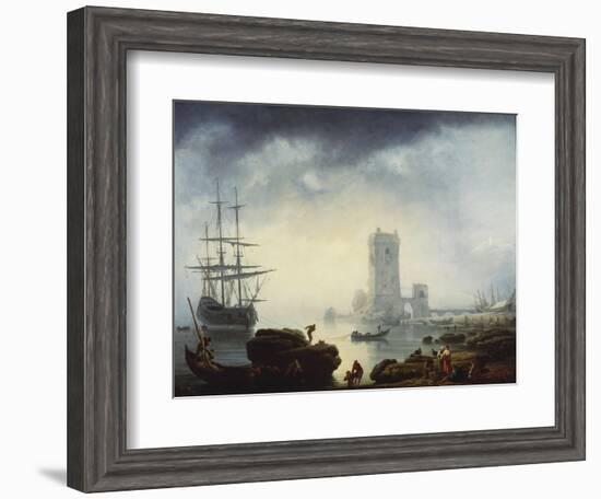 A Mediterranean Harbour Scene: Morning, 1745-Claude Joseph Vernet-Framed Giclee Print