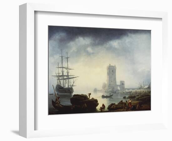 A Mediterranean Harbour Scene: Morning, 1745-Claude Joseph Vernet-Framed Giclee Print