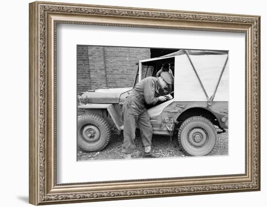 A Member of the British 49th Armoured Personnel Carrier Regiment Working Jeep's Convertible Roof-George Silk-Framed Photographic Print