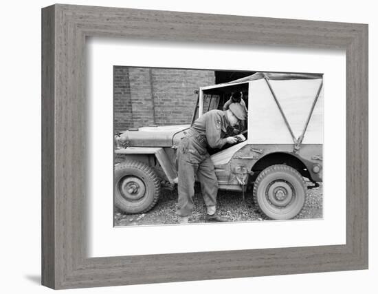 A Member of the British 49th Armoured Personnel Carrier Regiment Working Jeep's Convertible Roof-George Silk-Framed Photographic Print