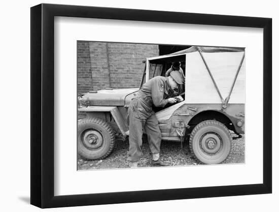 A Member of the British 49th Armoured Personnel Carrier Regiment Working Jeep's Convertible Roof-George Silk-Framed Photographic Print
