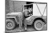 A Member of the British 49th Armoured Personnel Carrier Regiment Working Jeep's Convertible Roof-George Silk-Mounted Photographic Print