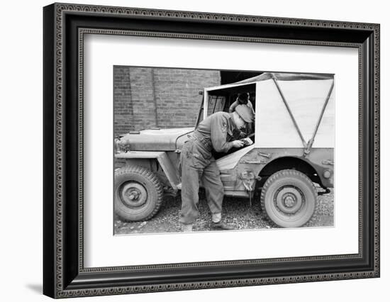 A Member of the British 49th Armoured Personnel Carrier Regiment Working Jeep's Convertible Roof-George Silk-Framed Photographic Print