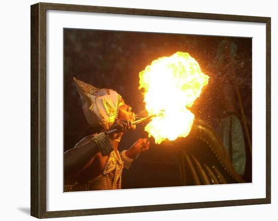 A Member of the Mocidade Samba School Spits Fire-null-Framed Photographic Print