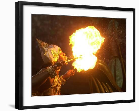 A Member of the Mocidade Samba School Spits Fire-null-Framed Photographic Print