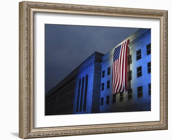 A Memorial Flag Is Illuminated On the Pentagon-Stocktrek Images-Framed Photographic Print