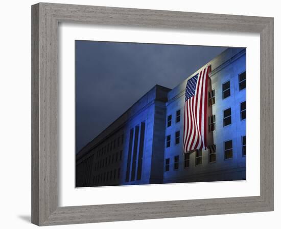 A Memorial Flag Is Illuminated On the Pentagon-Stocktrek Images-Framed Photographic Print