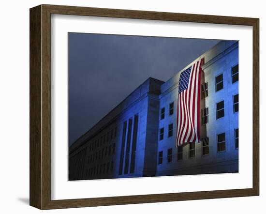 A Memorial Flag Is Illuminated On the Pentagon-Stocktrek Images-Framed Photographic Print