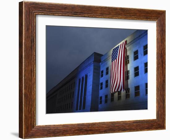 A Memorial Flag Is Illuminated On the Pentagon-Stocktrek Images-Framed Photographic Print