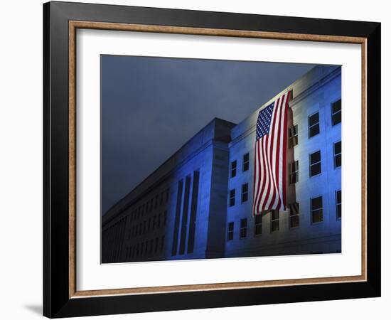 A Memorial Flag Is Illuminated On the Pentagon-Stocktrek Images-Framed Photographic Print