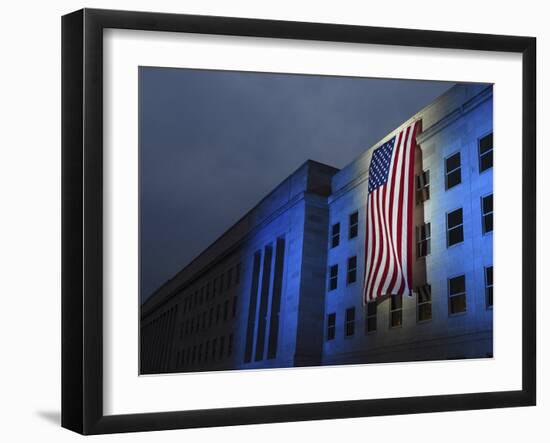 A Memorial Flag Is Illuminated On the Pentagon-Stocktrek Images-Framed Photographic Print