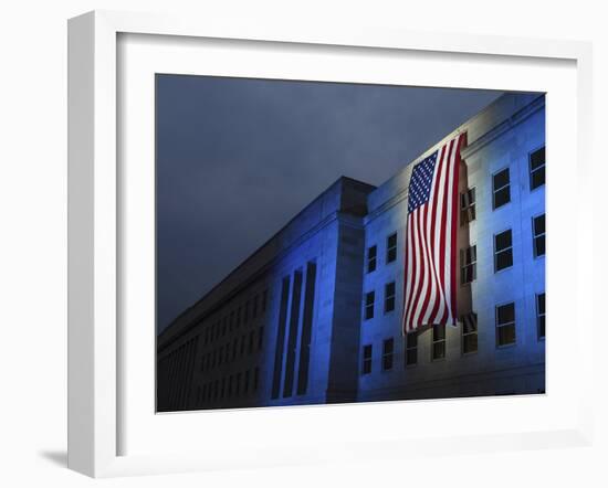 A Memorial Flag Is Illuminated On the Pentagon-Stocktrek Images-Framed Photographic Print