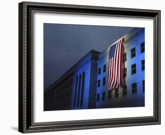 A Memorial Flag Is Illuminated On the Pentagon-Stocktrek Images-Framed Photographic Print