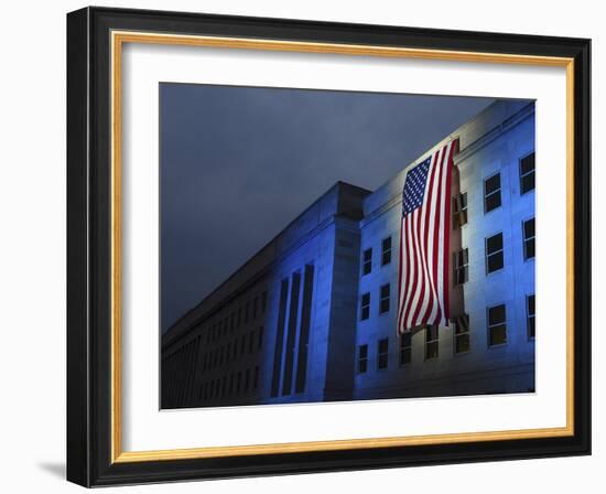 A Memorial Flag Is Illuminated On the Pentagon-Stocktrek Images-Framed Photographic Print