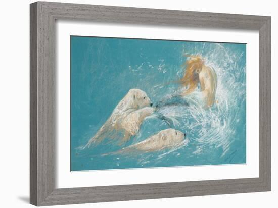 A Mermaid and Polar Bears (Pencil & Chalk on Paper)-Arthur Wardle-Framed Giclee Print