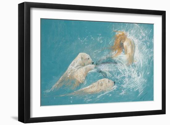 A Mermaid and Polar Bears (Pencil & Chalk on Paper)-Arthur Wardle-Framed Giclee Print