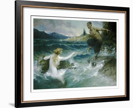 A Mermaid Tempting A Satyr Into The Water-Ferdinand Leeke-Framed Art Print