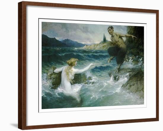 A Mermaid Tempting A Satyr Into The Water-Ferdinand Leeke-Framed Art Print