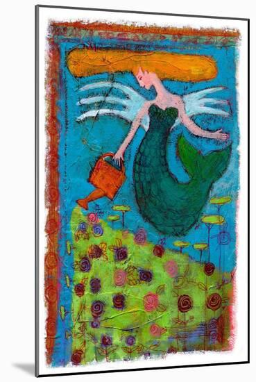 A Mermaid Watering a Field of Flowers 2014 (Drawing)-Patrizia La Porta-Mounted Giclee Print