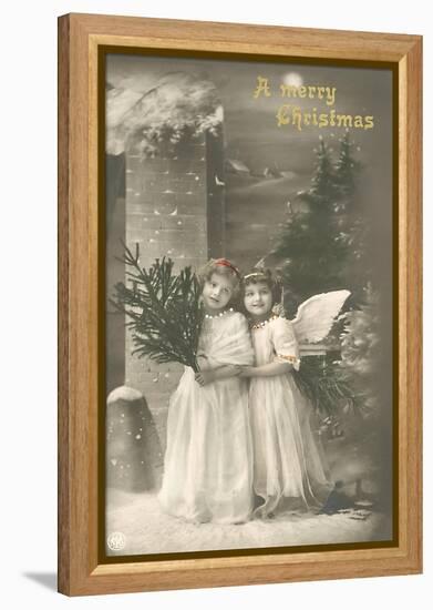 A Merry Christmas, Cherub and Girl-null-Framed Stretched Canvas