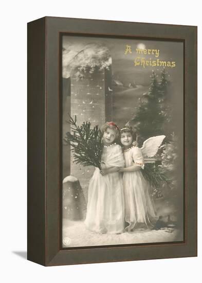 A Merry Christmas, Cherub and Girl-null-Framed Stretched Canvas