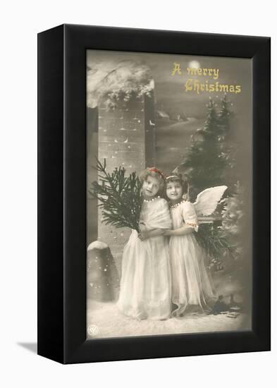 A Merry Christmas, Cherub and Girl-null-Framed Stretched Canvas