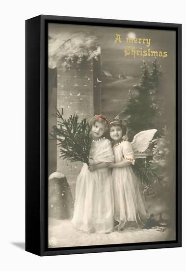 A Merry Christmas, Cherub and Girl-null-Framed Stretched Canvas