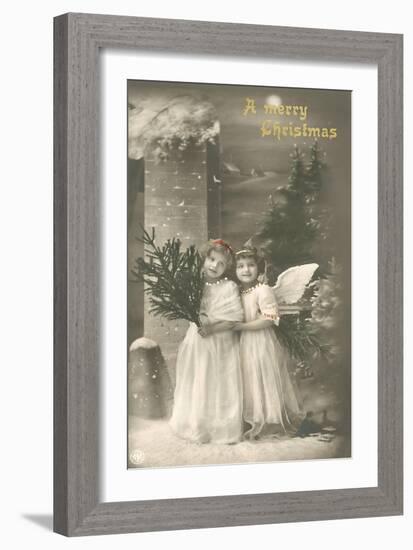 A Merry Christmas, Cherub and Girl-null-Framed Art Print