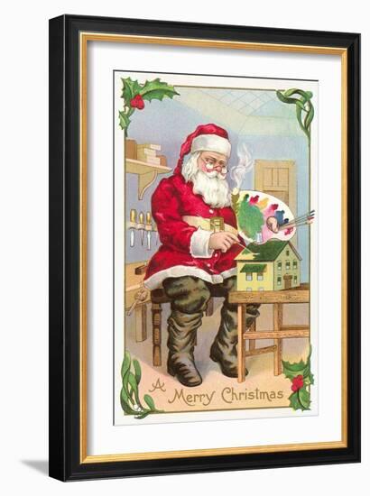 A Merry Christmas, Santa in Workshop-null-Framed Art Print