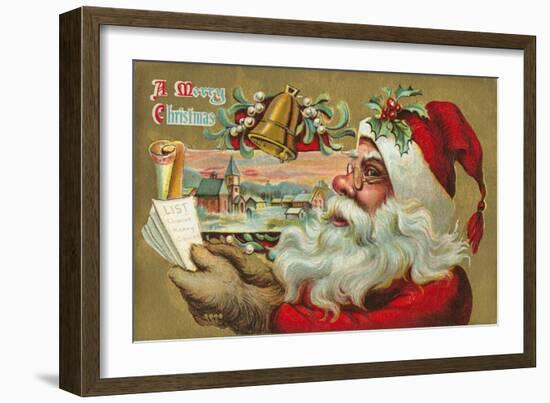 A Merry Christmas - Santa's List Postcard-null-Framed Giclee Print