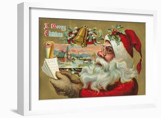 A Merry Christmas - Santa's List Postcard-null-Framed Giclee Print