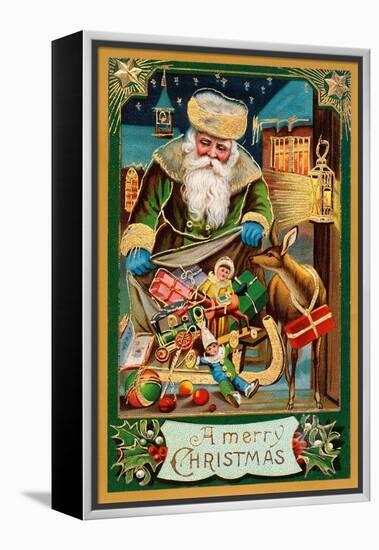 A Merry Christmas, Santa with Bag-null-Framed Stretched Canvas