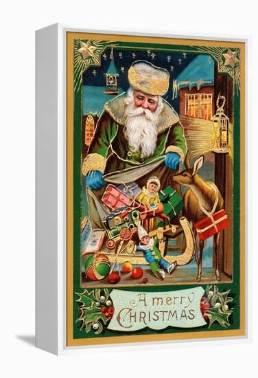 A Merry Christmas, Santa with Bag-null-Framed Stretched Canvas