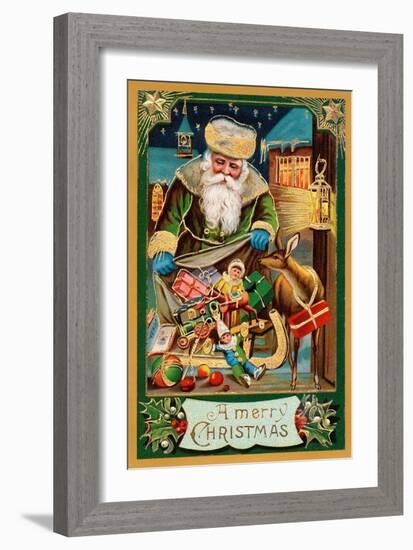 A Merry Christmas, Santa with Bag-null-Framed Art Print