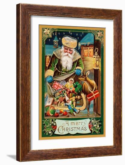 A Merry Christmas, Santa with Bag-null-Framed Art Print