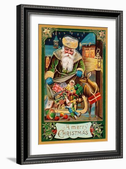 A Merry Christmas, Santa with Bag-null-Framed Art Print