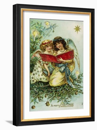 A Merry Christmas with Two Angels-null-Framed Giclee Print