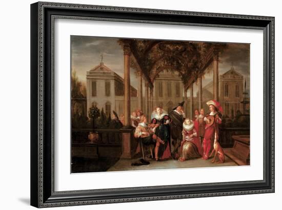 A Merry Company Playing Music under a Flowered Porch in a Garden-Dirck Hals-Framed Giclee Print