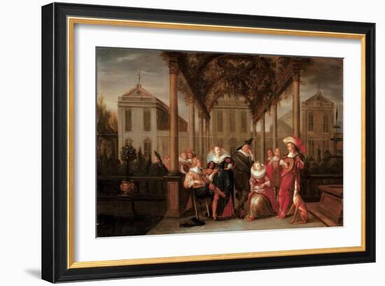 A Merry Company Playing Music under a Flowered Porch in a Garden-Dirck Hals-Framed Giclee Print