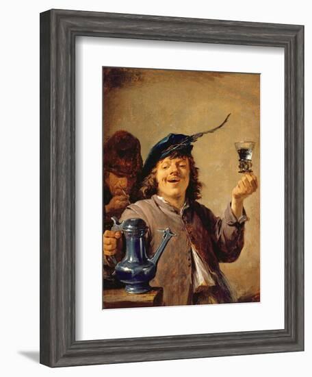 A Merry Drinker with an Old Smoker-David Teniers the Younger-Framed Giclee Print