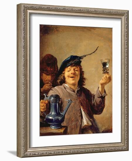 A Merry Drinker with an Old Smoker-David Teniers the Younger-Framed Giclee Print