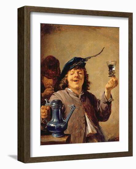 A Merry Drinker with an Old Smoker-David Teniers the Younger-Framed Giclee Print