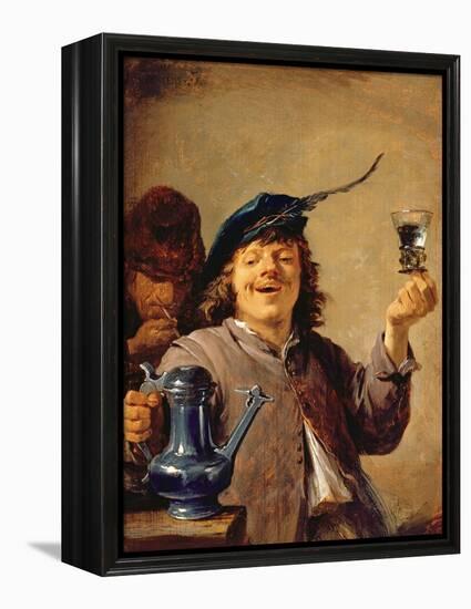 A Merry Drinker with an Old Smoker-David Teniers the Younger-Framed Premier Image Canvas