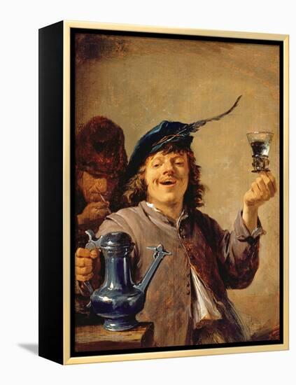 A Merry Drinker with an Old Smoker-David Teniers the Younger-Framed Premier Image Canvas