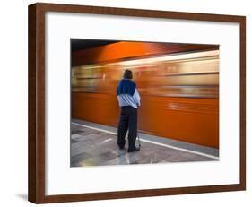A Mexican Citizen Waits for the Metro to Stop, Mexico City, Mexico-Brent Bergherm-Framed Photographic Print